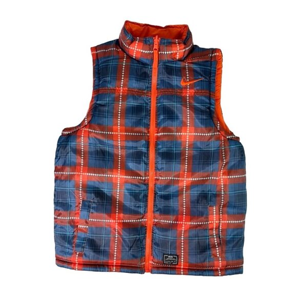 NIKE Youth Reversible Puffer Vest & Jacket Combo Lot Orange Blue Plaid w/ Skull - Picture 12 of 16